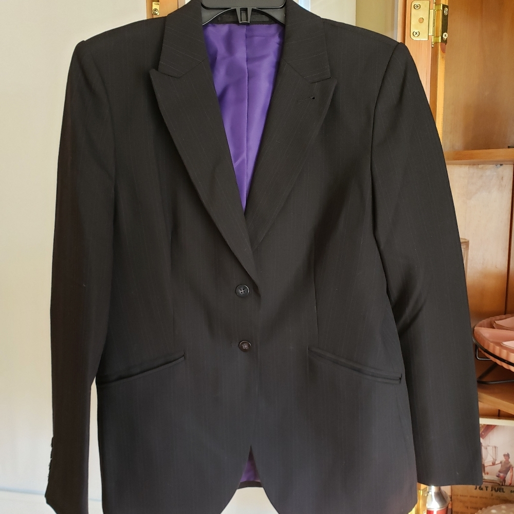 Next black pinstripe wool blazer jacket 8